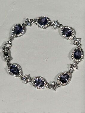 Silver Tone Purple CZ Teardrop Tennis Bracelet 6.5” Repair Project